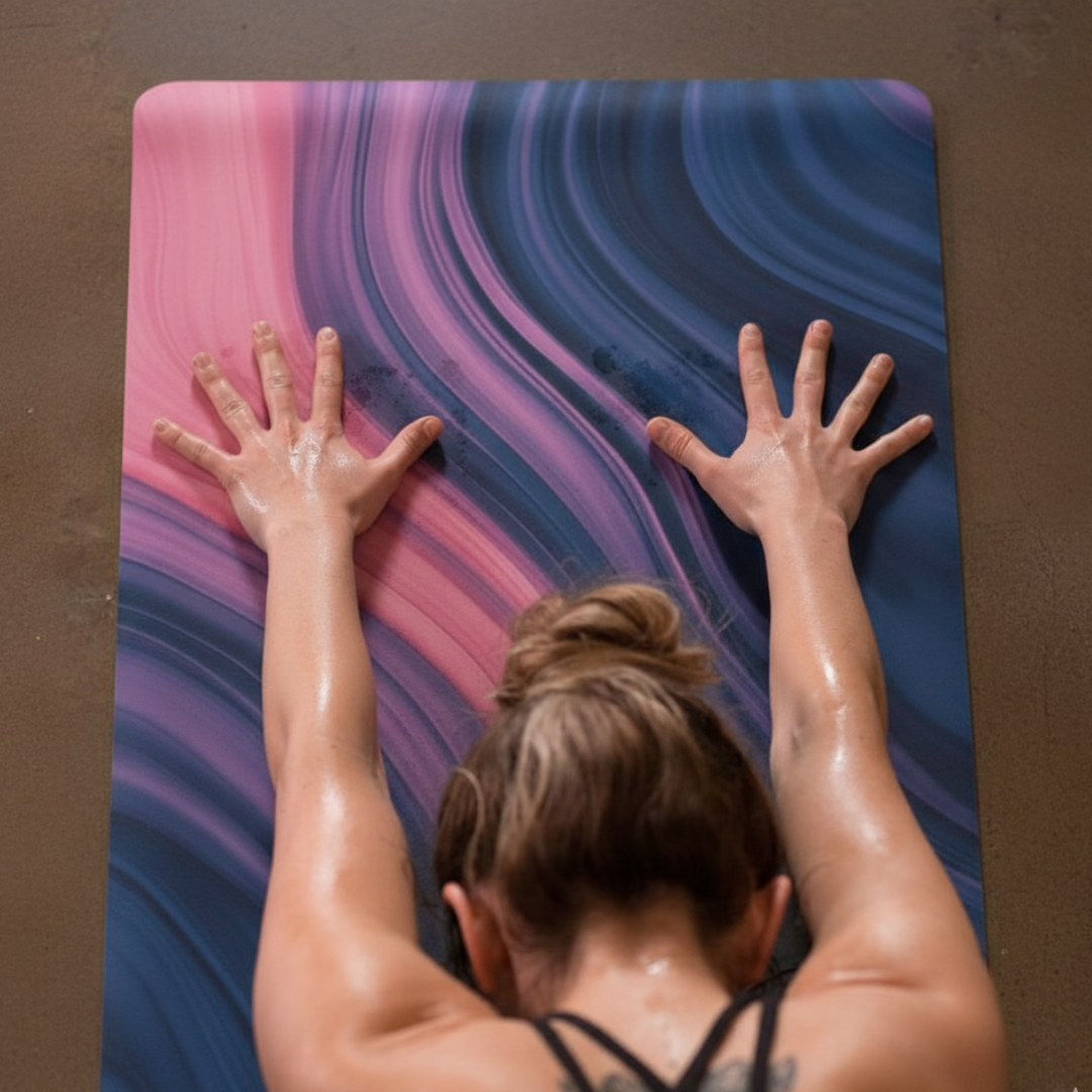 Hot yoga mat with sweat-activated grip — the alternative to a yoga towel | MIYRA®