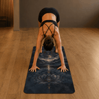 Practicing yoga on a MIYRA hot yoga mat - Midnight Lotus with sweat activated grip for non-slip performance.