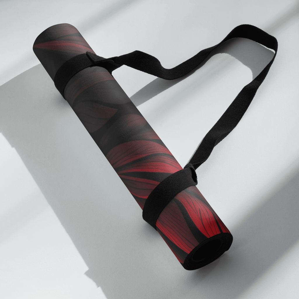 Hot Yoga Mat - Nocturne Bloom | MIYRA rolled up with strap, non slip design for sweaty yoga sessions.