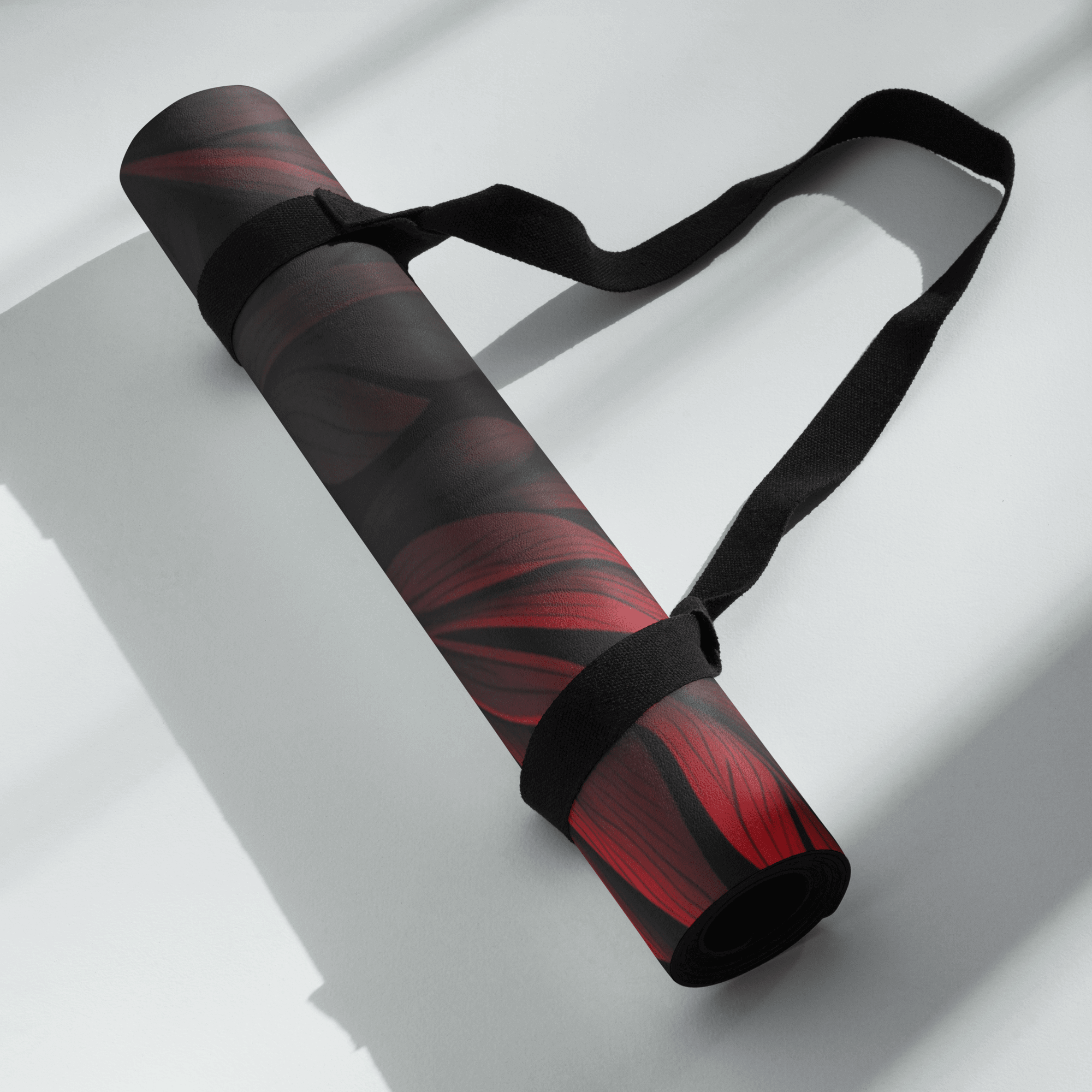 Hot Yoga Mat - Nocturne Bloom | MIYRA rolled up with strap, non slip design for sweaty yoga sessions.