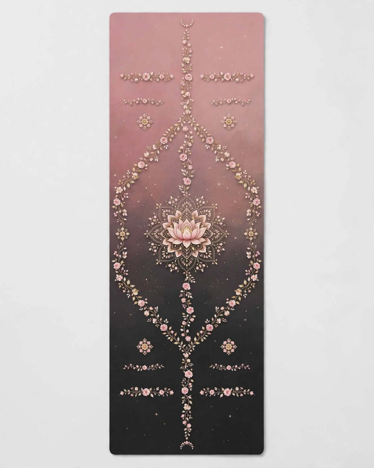 Hot Yoga Mat - Blush Blossom with floral and lotus design, ideal non slip mat for hot yoga sessions.