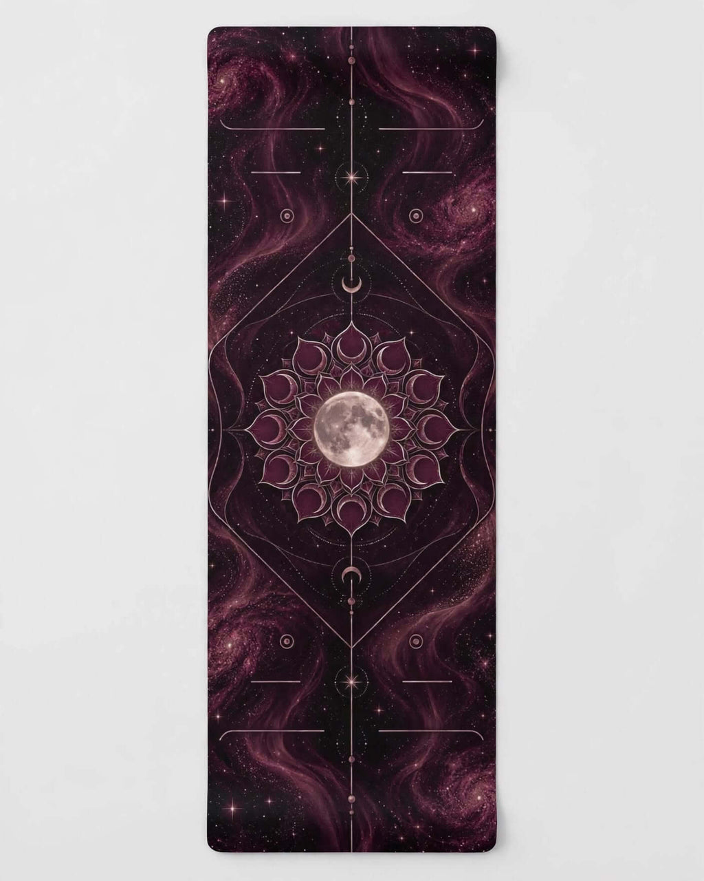 Hot Yoga Mat - Violet Eclipse with moon and galaxy design for comfort and style during yoga sessions.