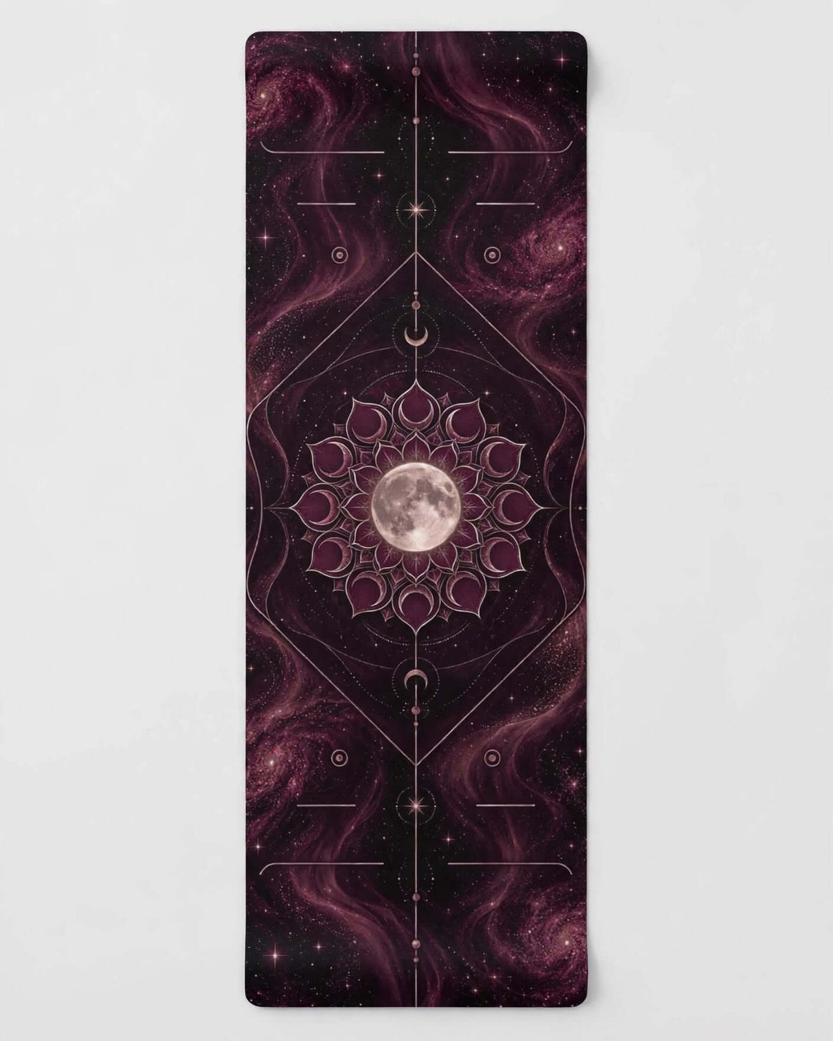 Hot Yoga Mat - Violet Eclipse with moon and galaxy design for comfort and style during yoga sessions.