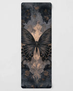 Hot Yoga Mat | Eclipse Wings featuring a captivating butterfly design on a dark, smoky background.
