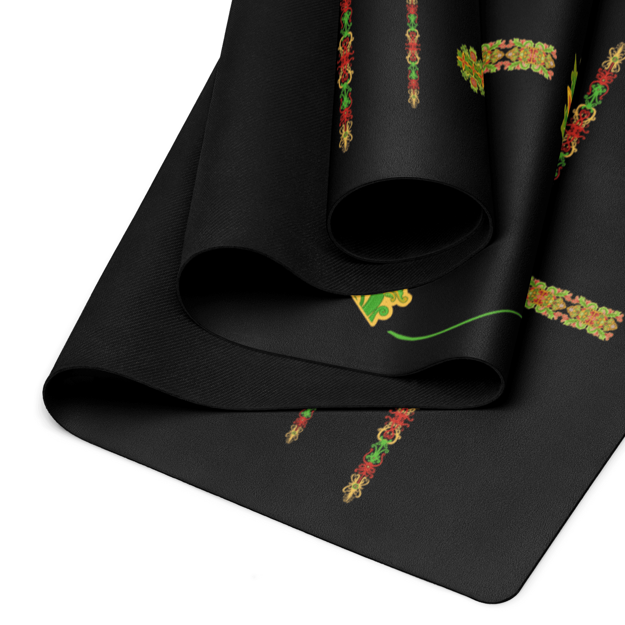 Hot Yoga Mat - Amazonia Flow | MIYRA black non slip design with floral patterns for yoga and meditation