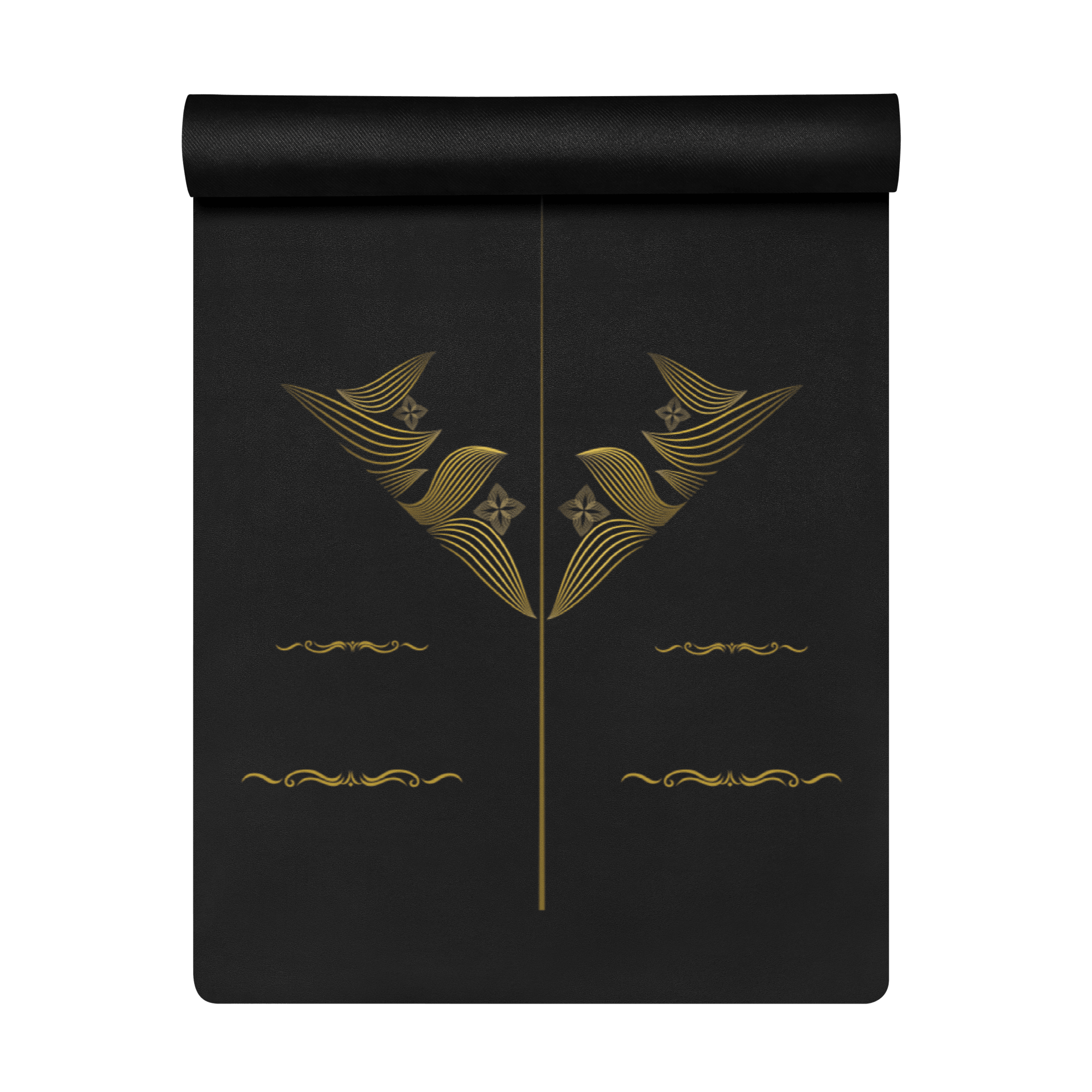 Hot Yoga Mat - Axiom Flow | MIYRA with a stylish black design and gold accents, perfect for hot yoga sessions.