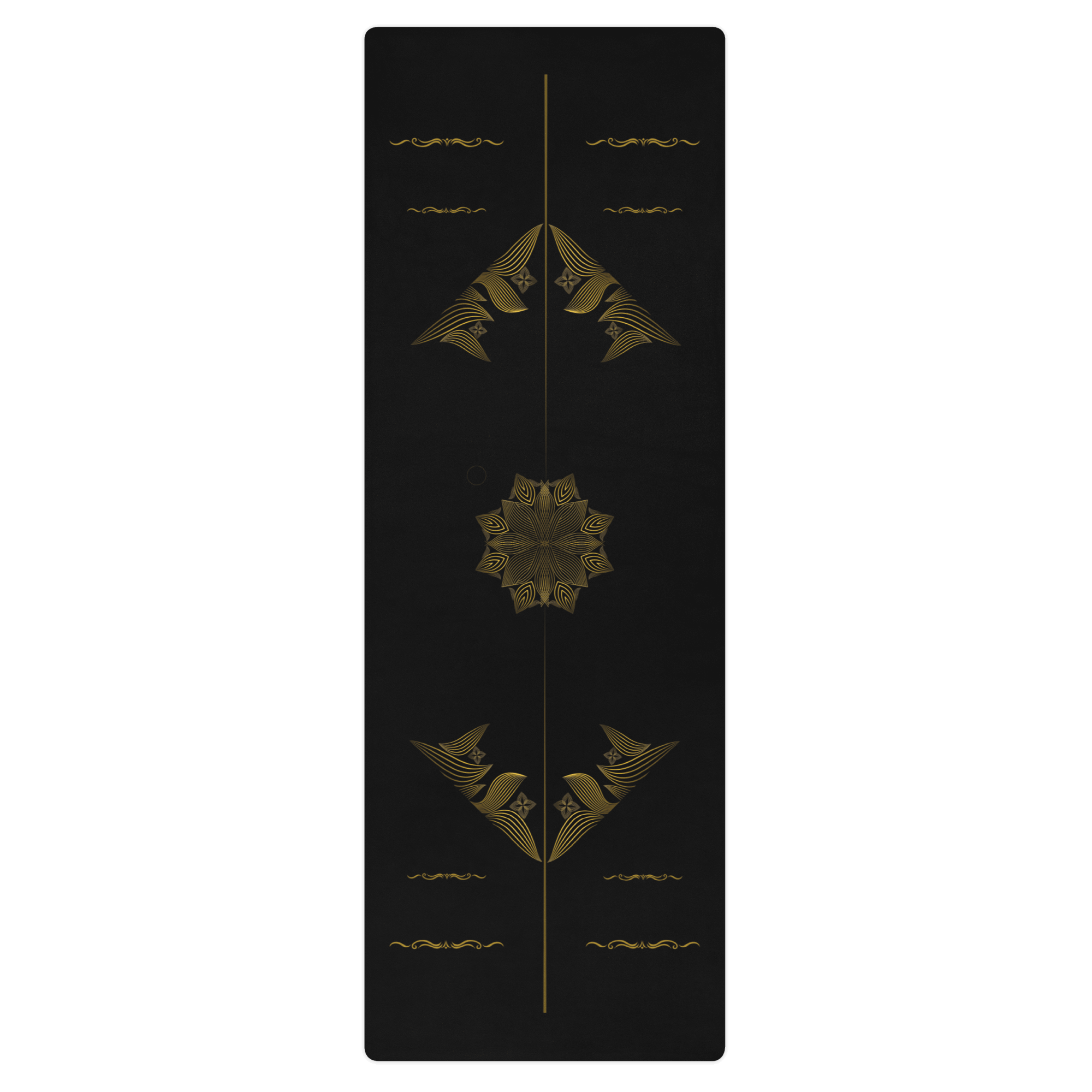 Hot Yoga Mat - Axiom Flow | MIYRA design featuring elegant gold patterns on a black background, ideal for non slip yoga.