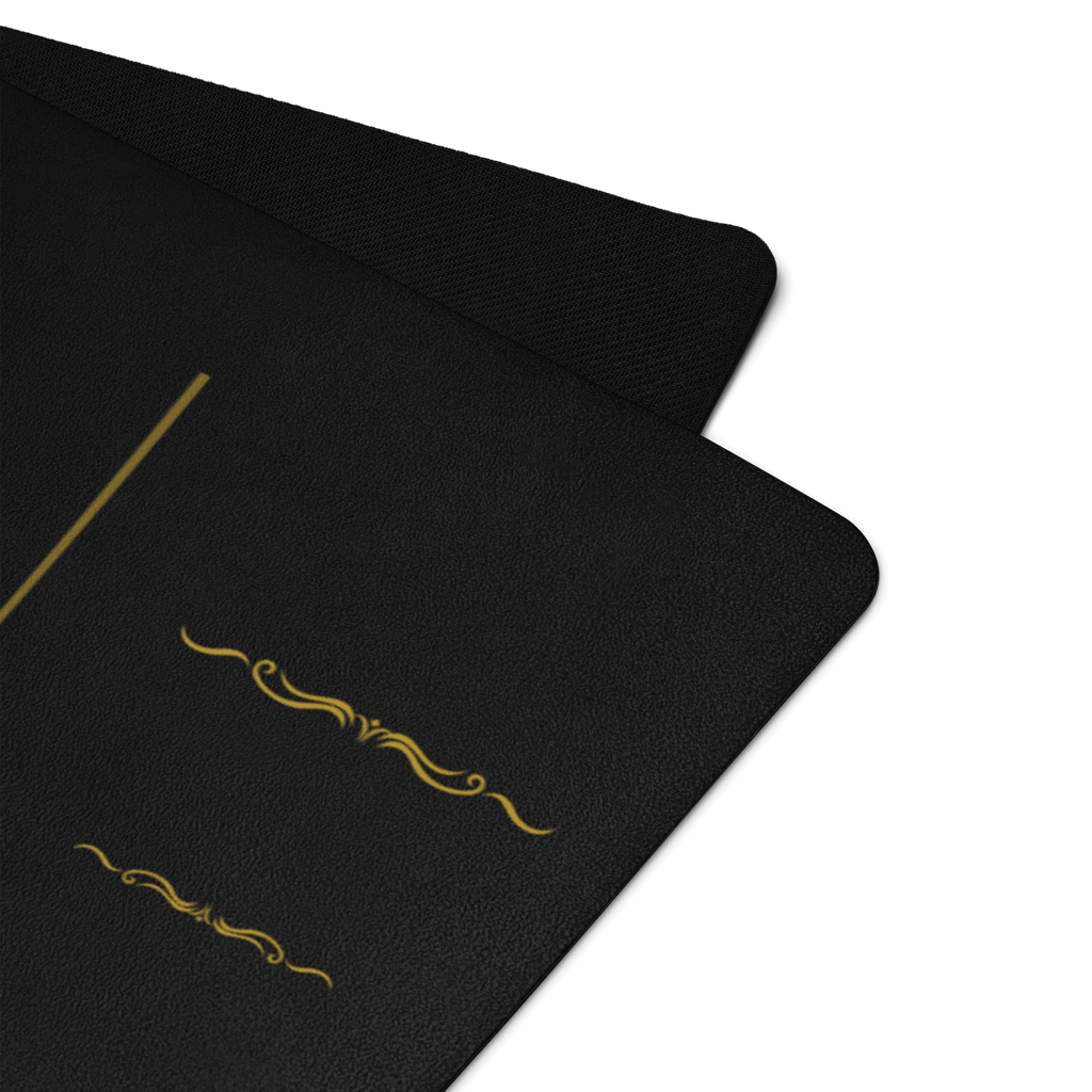 Hot Yoga Mat - Axiom Flow | MIYRA with gold detailing and black non-slip surface for secure workouts.