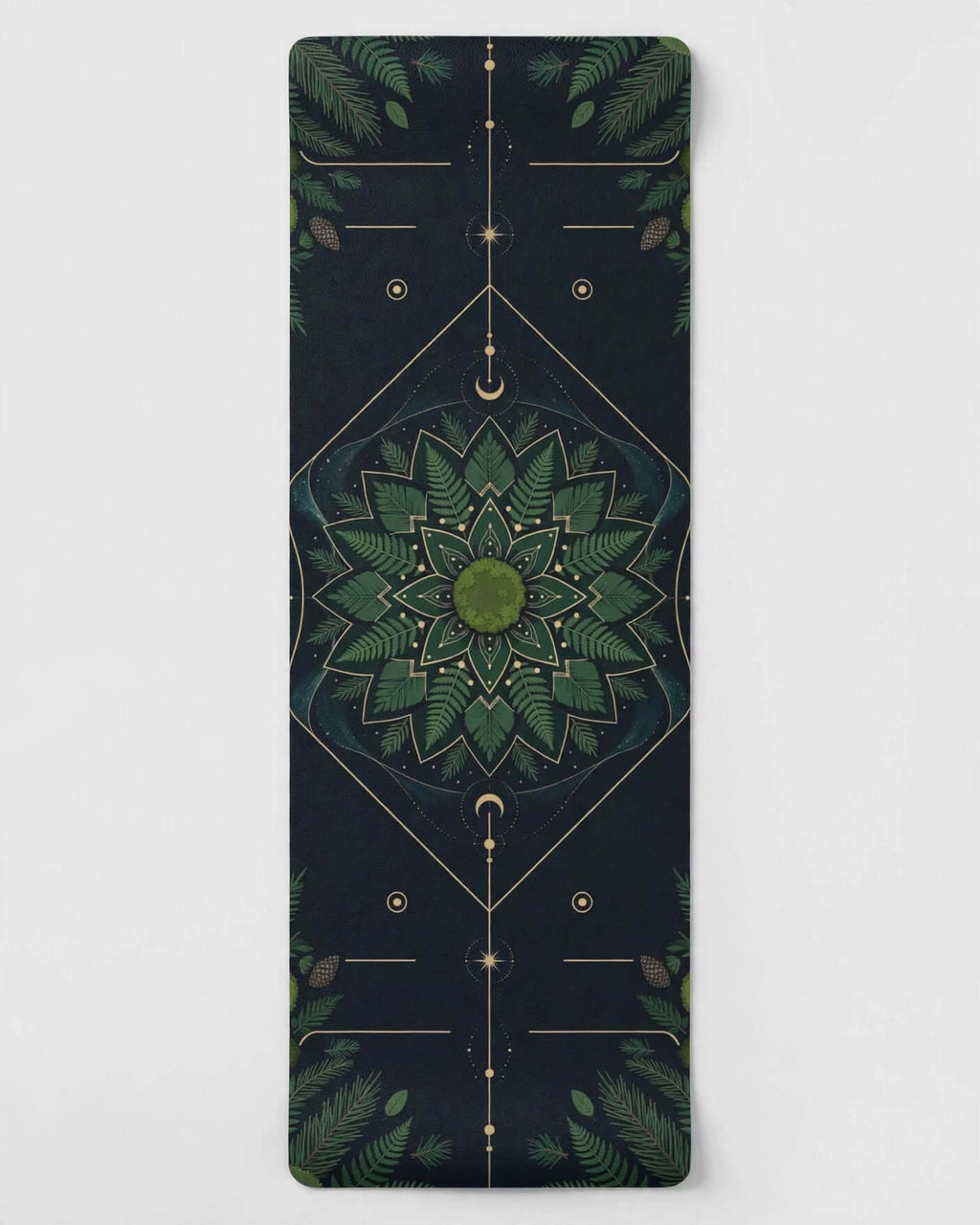 Hot Yoga Mat - Celestial Forest with intricate green floral design and anti-slip features for hot yoga.