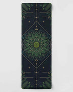 Hot Yoga Mat - Celestial Forest with intricate green floral design and anti-slip features for hot yoga.