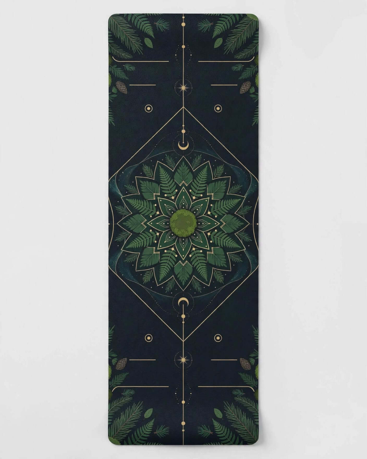 Hot Yoga Mat - Celestial Forest with intricate green floral design and anti-slip features for hot yoga.