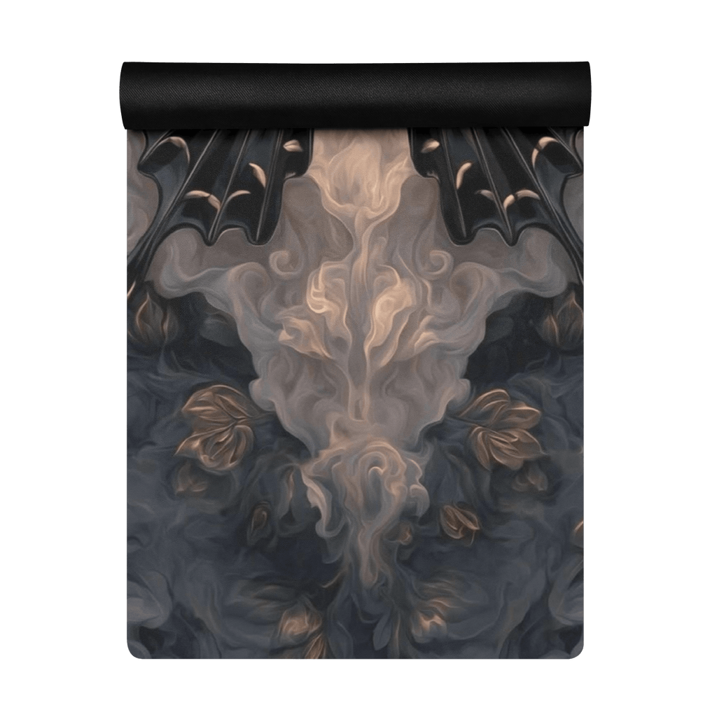 Hot Yoga Mat - Eclipse Wings | MIYRA design featuring a unique black and gray abstract pattern.