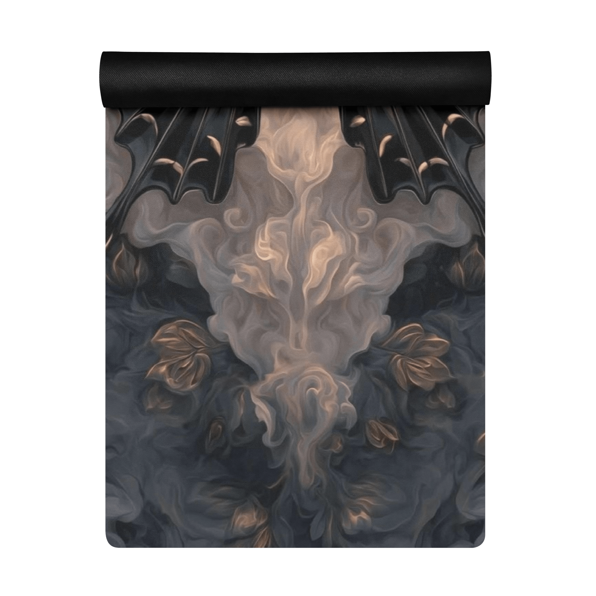 Hot Yoga Mat - Eclipse Wings | MIYRA design featuring a unique black and gray abstract pattern.