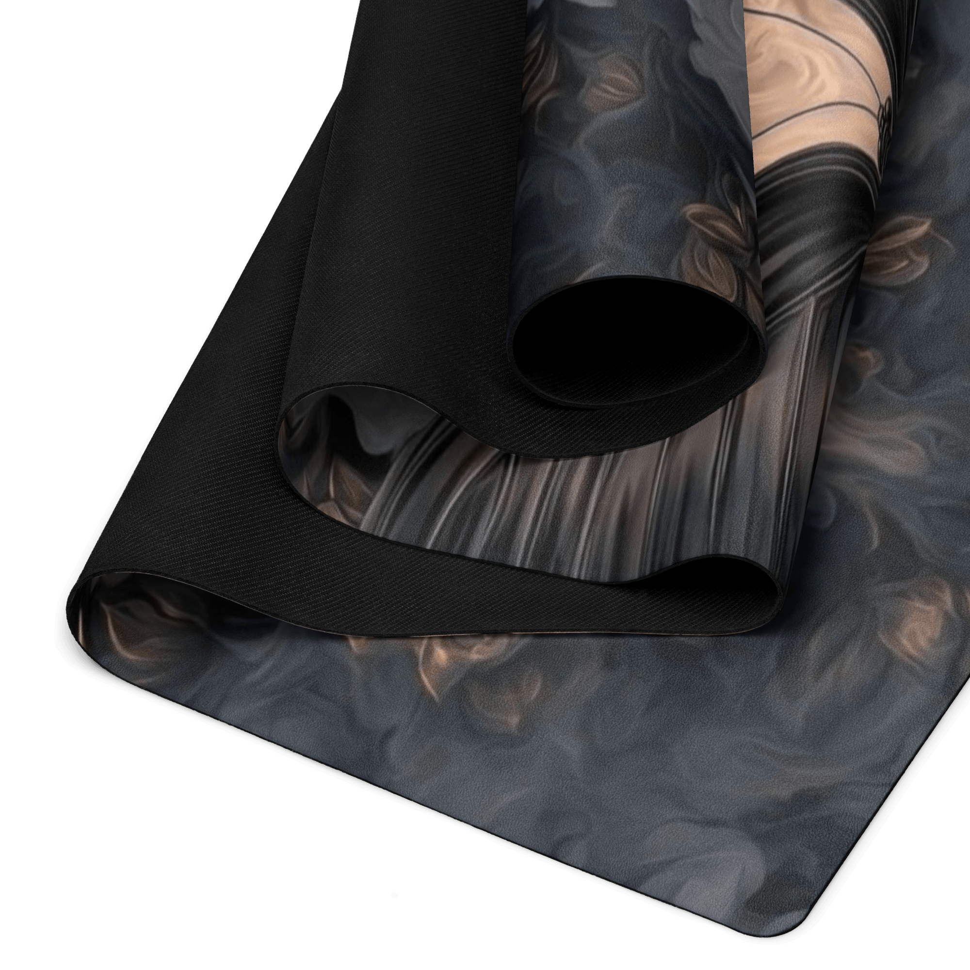 Hot Yoga Mat - Eclipse Wings | MIYRA rolled up, showcasing its design and anti-slip bottom for perfect grip during workouts.