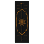 Hot Yoga Mat - Ember Core | MIYRA with intricate gold flower design on a black background, ideal for hot yoga and stability.