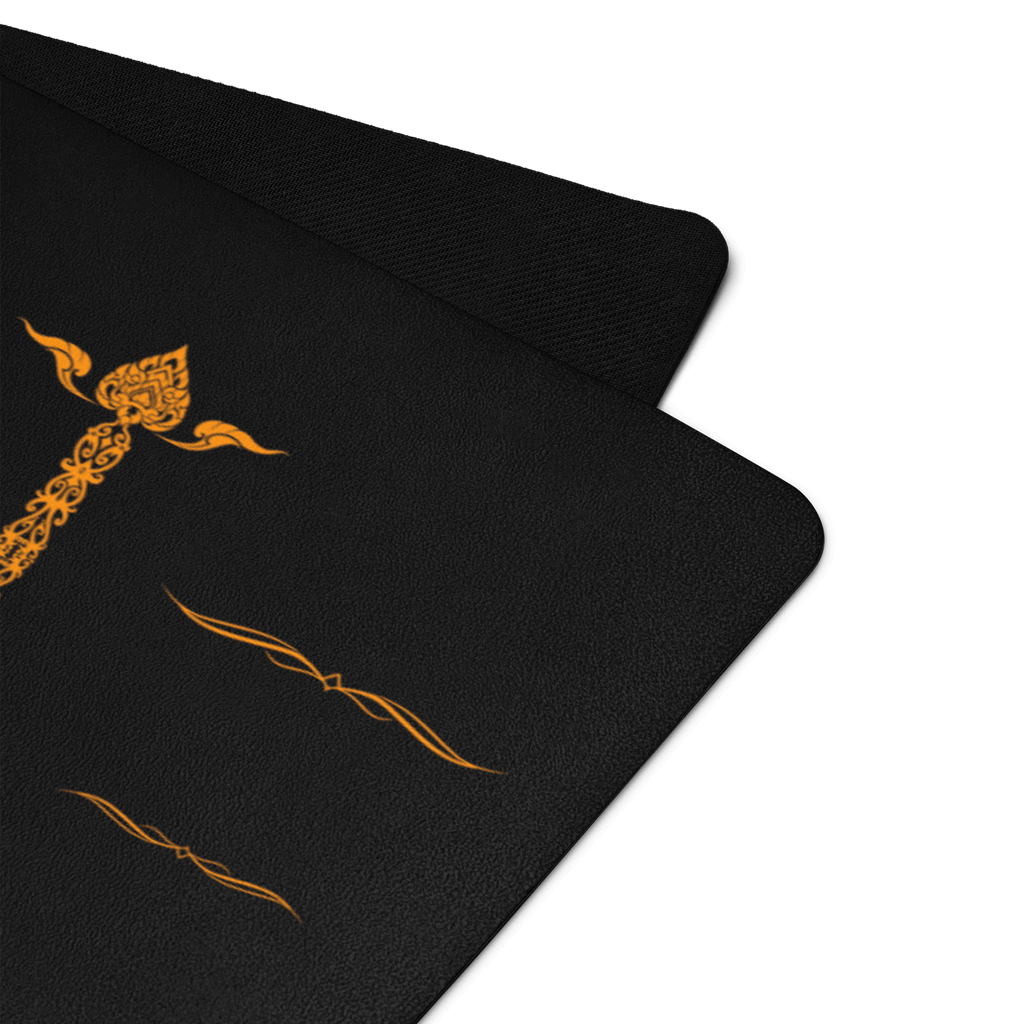 Hot Yoga Mat - Ember Core | MIYRA with intricate orange design on a non-slip surface.