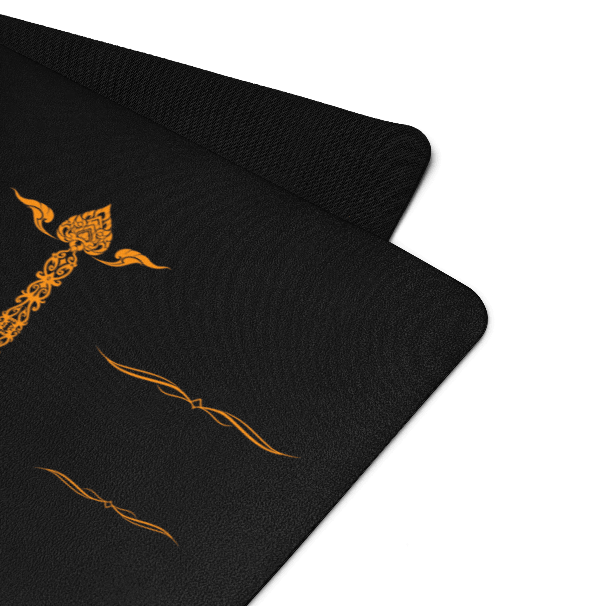 Hot Yoga Mat - Ember Core | MIYRA with intricate orange design on a non-slip surface.