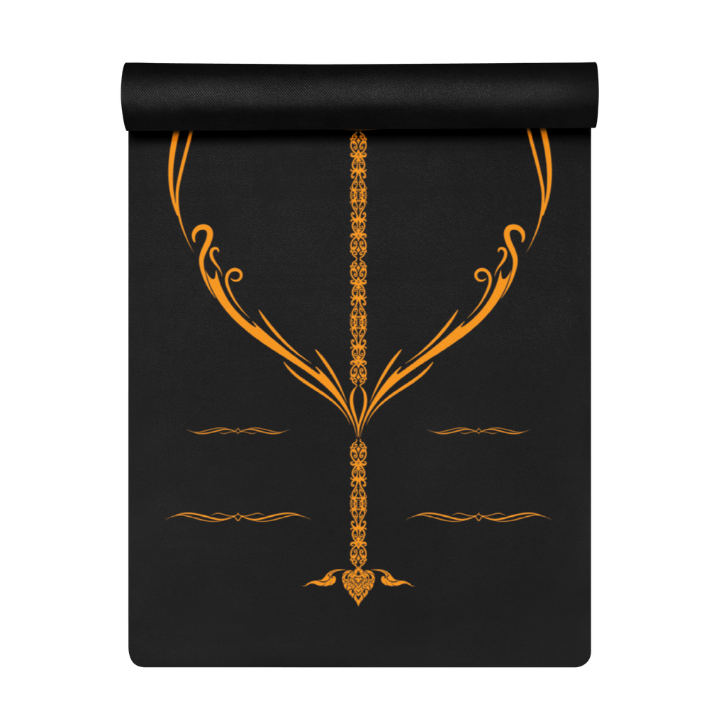 Hot Yoga Mat - Ember Core | MIYRA with intricate orange design on black surface, ideal for hot yoga practice.