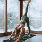 Practicing yoga on the Hot Yoga Mat - Forest Essence | MIYRA, featuring a floral design, in a serene indoor setting.