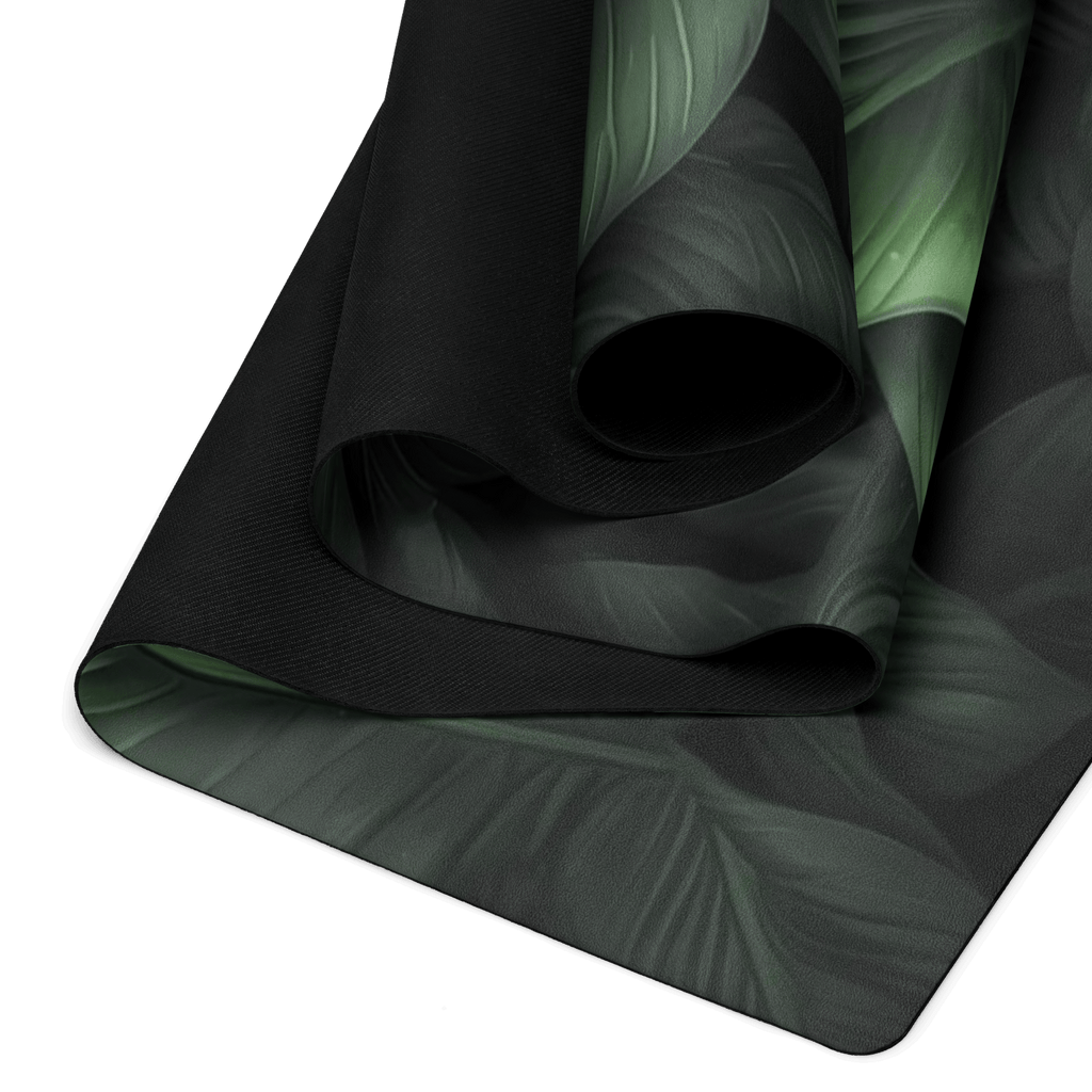 Hot Yoga Mat - Forest Essence | MIYRA with leafy design, showcasing its non-slip texture and eco-friendly materials.