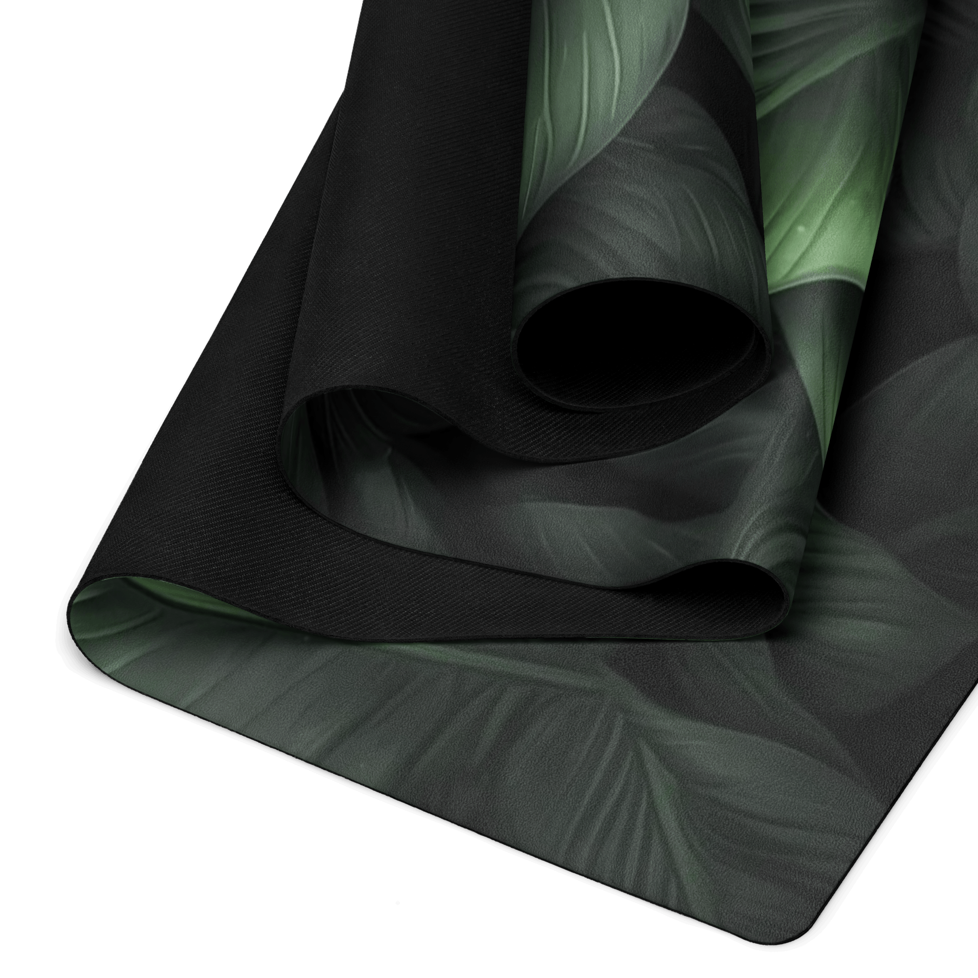 Hot Yoga Mat - Forest Essence | MIYRA with leafy design, showcasing its non-slip texture and eco-friendly materials.