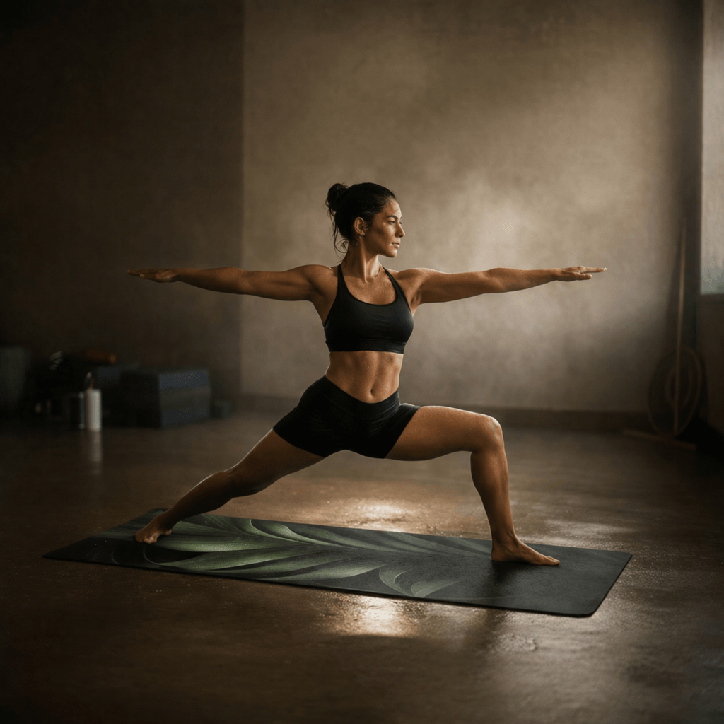 Hot Yoga Mat - Forest Veil | MIYRA in use during a yoga pose for stability and comfort.
