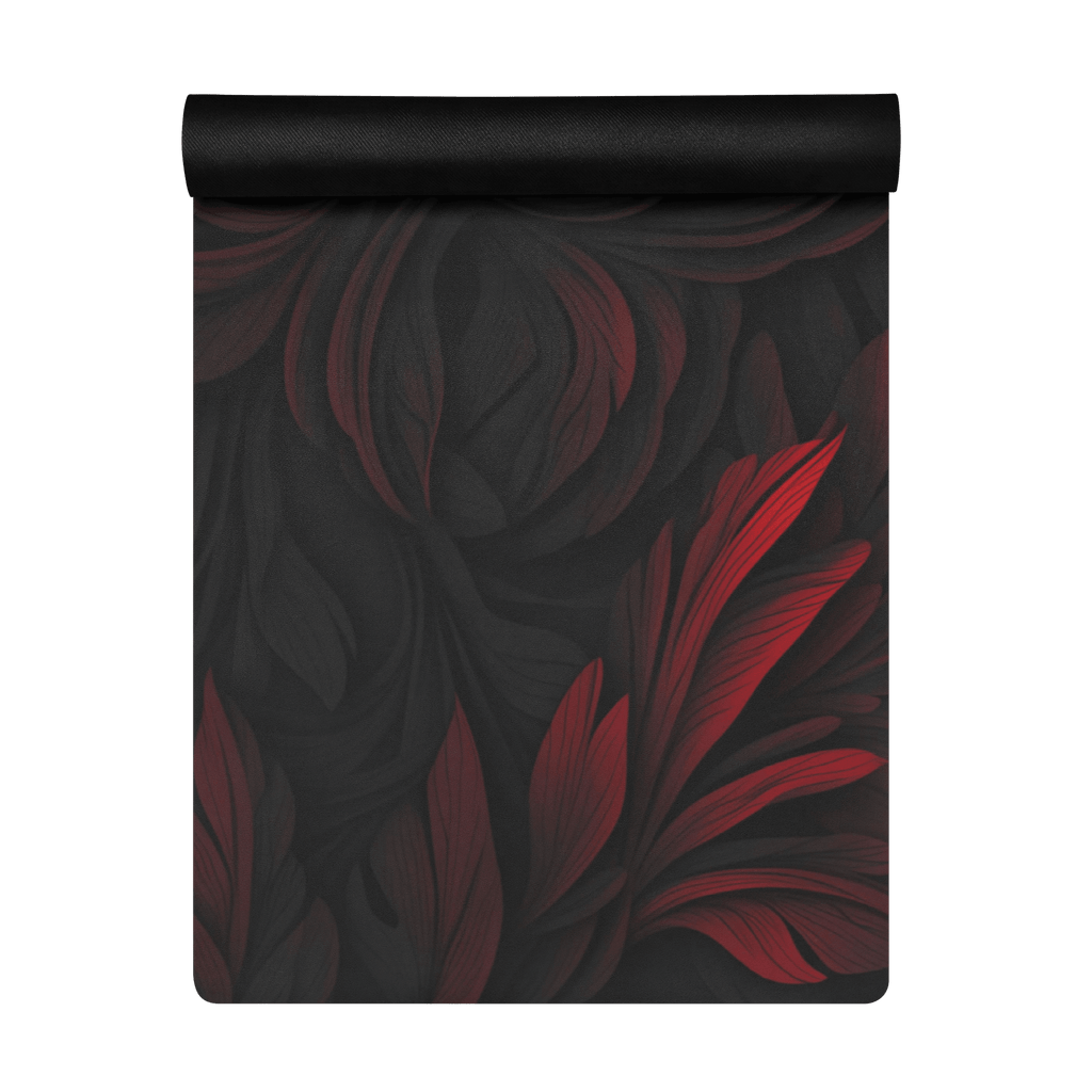 Hot Yoga Mat - Nocturne Bloom | MIYRA, black non slip yoga mat with red floral design for sweaty sessions