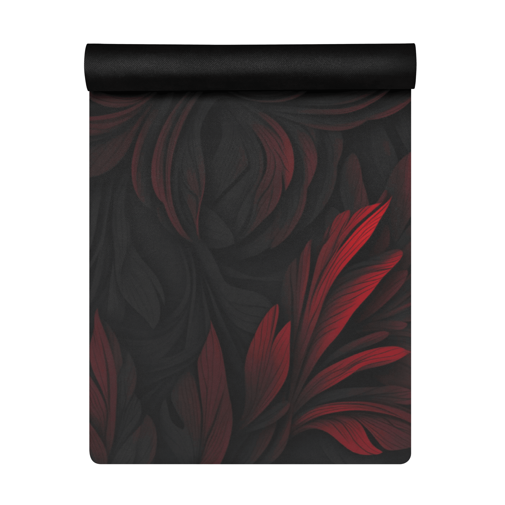 Hot Yoga Mat - Nocturne Bloom | MIYRA, black non slip yoga mat with red floral design for sweaty sessions