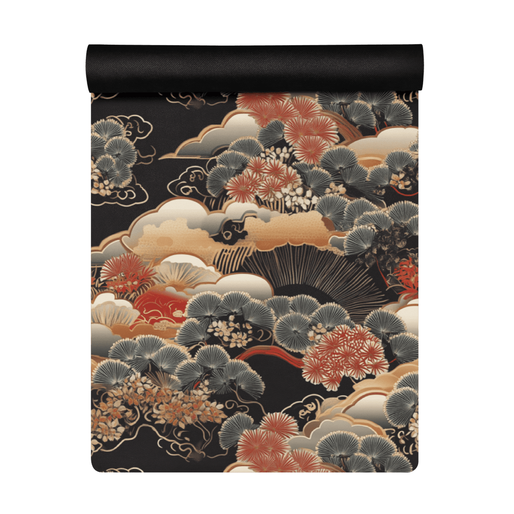 Non Slip Hot Yoga Mat featuring a beautiful black and gold cloud design, perfect for hot yoga sessions.