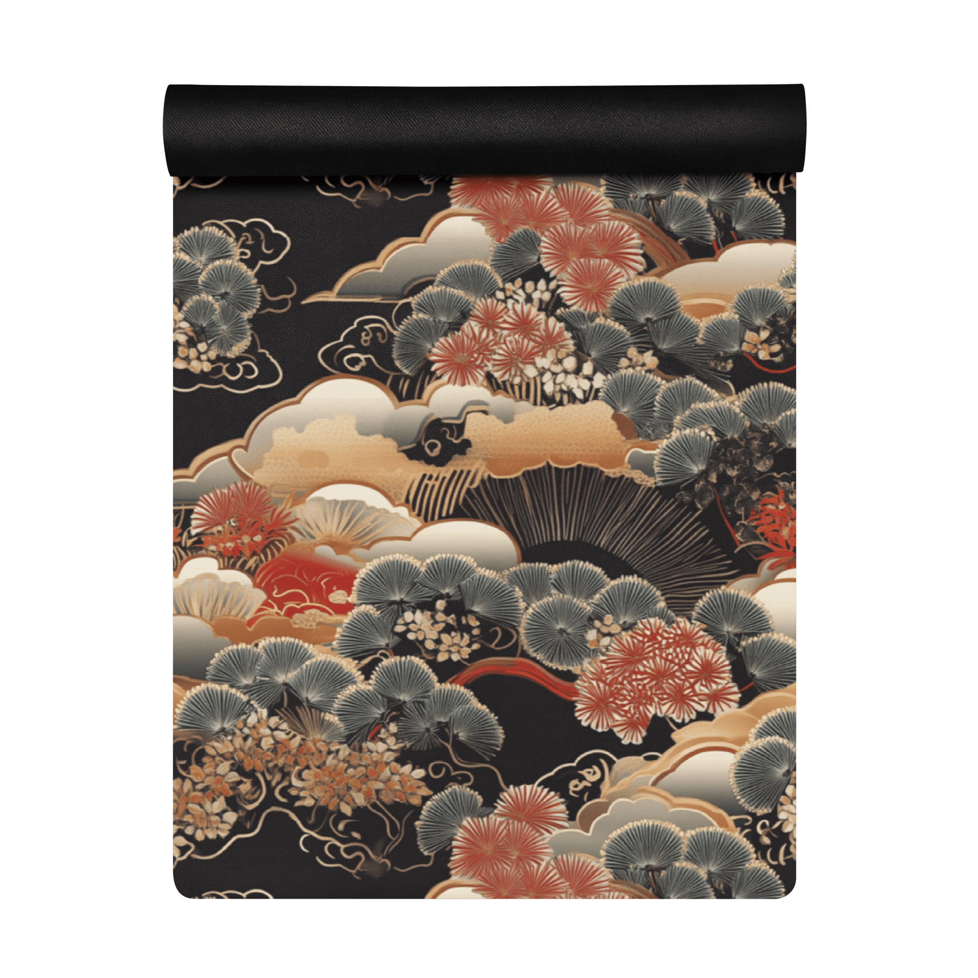 Non Slip Hot Yoga Mat featuring a beautiful black and gold cloud design, perfect for hot yoga sessions.