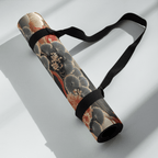 Non Slip Hot Yoga Mat - Golden Journey rolled with strap on a surface, perfect for intense yoga workouts.
