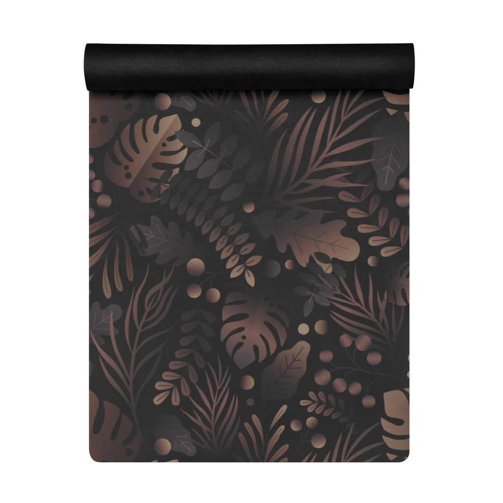 Hot Yoga Mat - Non Slip Eco-friendly in Midnight Tropics design with leaf patterns, perfect for hot yoga classes.
