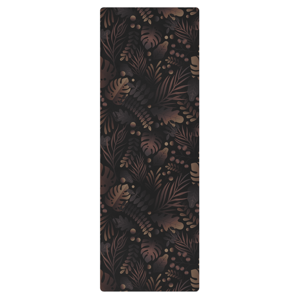 Hot Yoga Mat - Non Slip Eco-friendly with a midnight tropics design featuring dark foliage patterns.