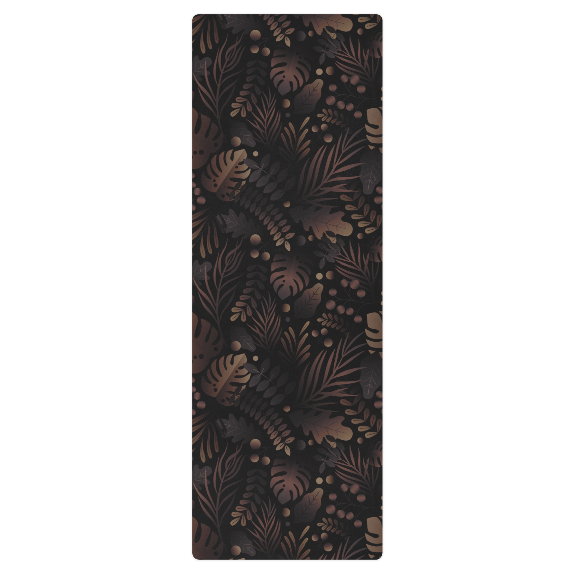 Hot Yoga Mat - Non Slip Eco-friendly with a midnight tropics design featuring dark foliage patterns.