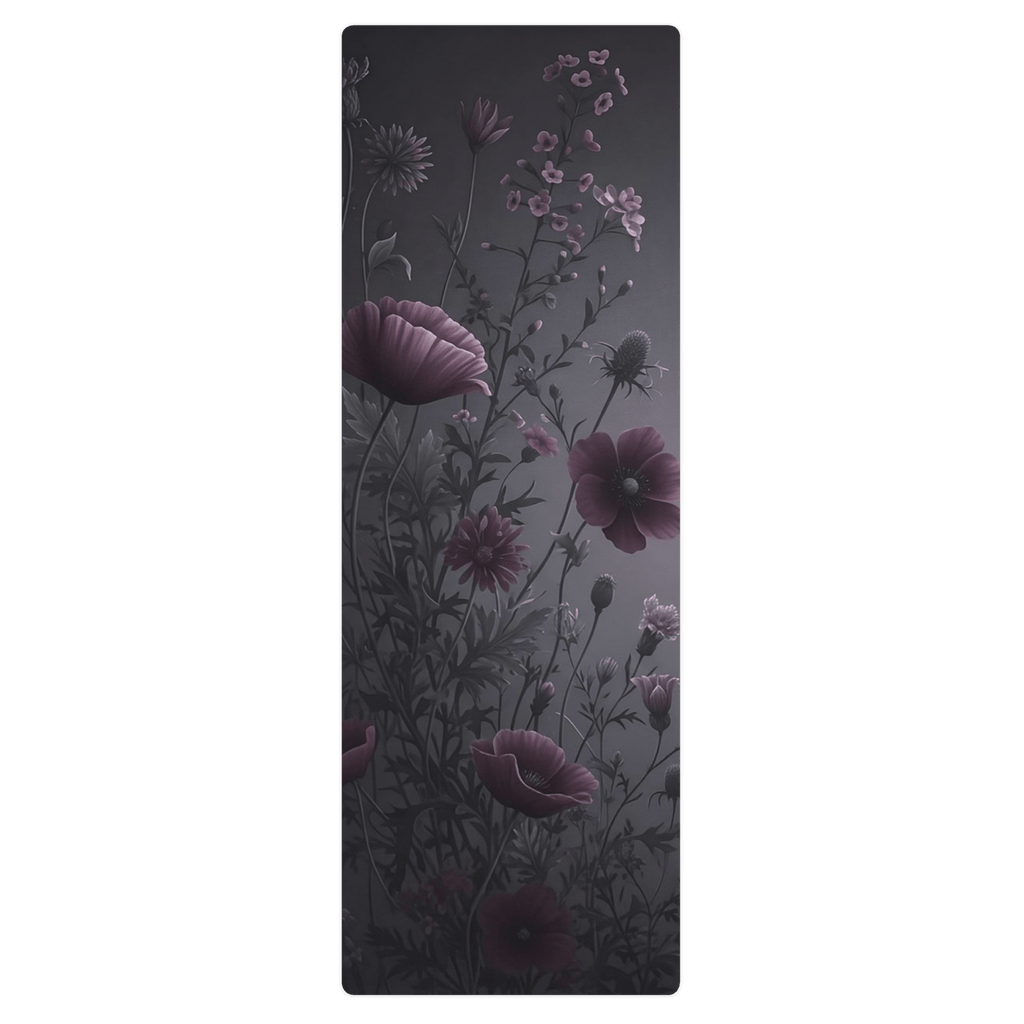 Hot Yoga Mat - Rose Mist Flow | MIYRA with floral design in shades of purple and grey.