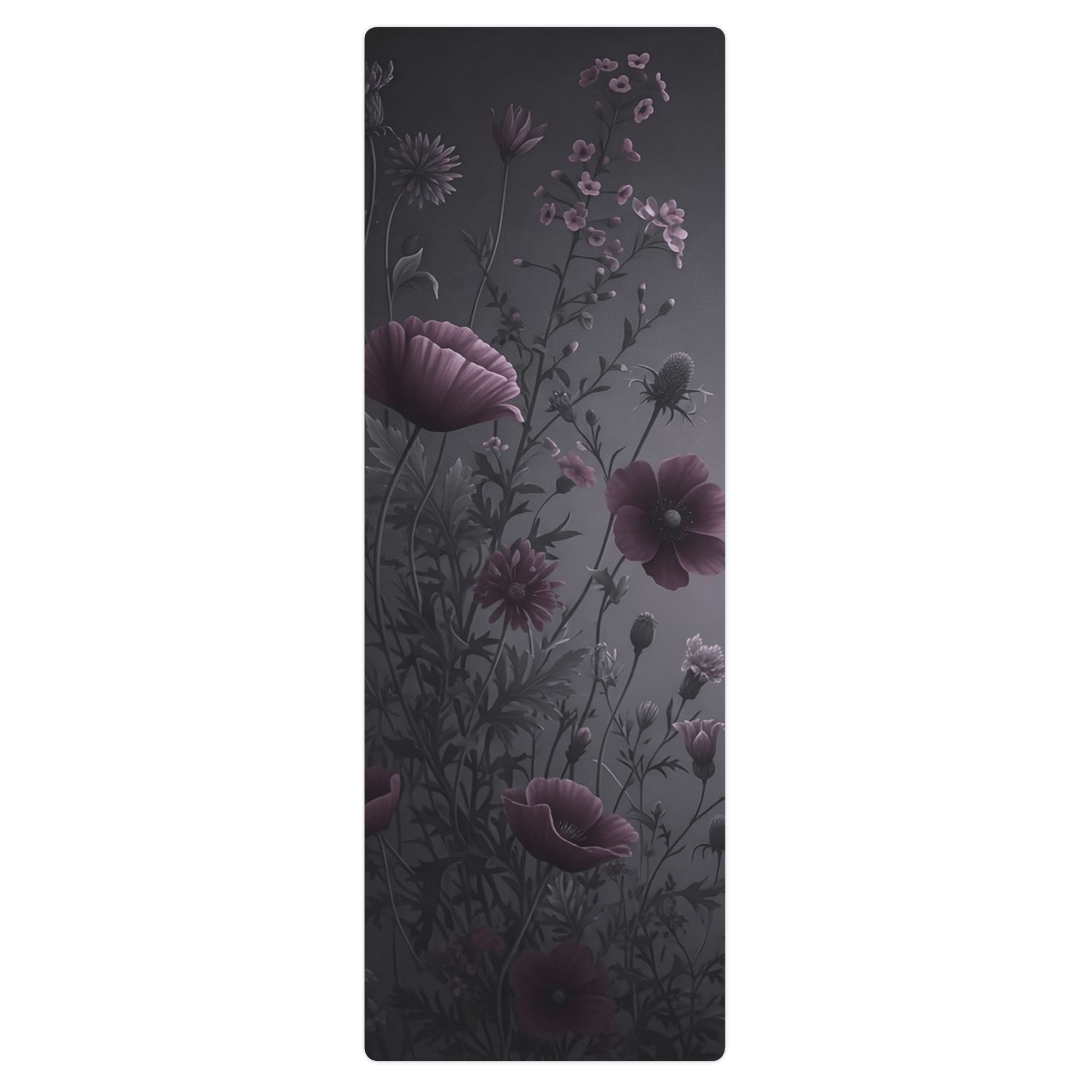 Hot Yoga Mat - Rose Mist Flow | MIYRA with floral design in shades of purple and grey.