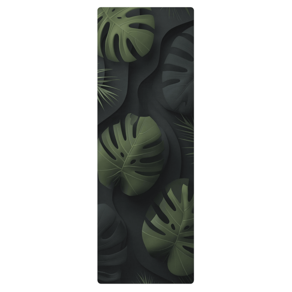 Hot Yoga Mat - Tropical Shadow | MIYRA featuring dark tropical leaves design for a stylish workout.