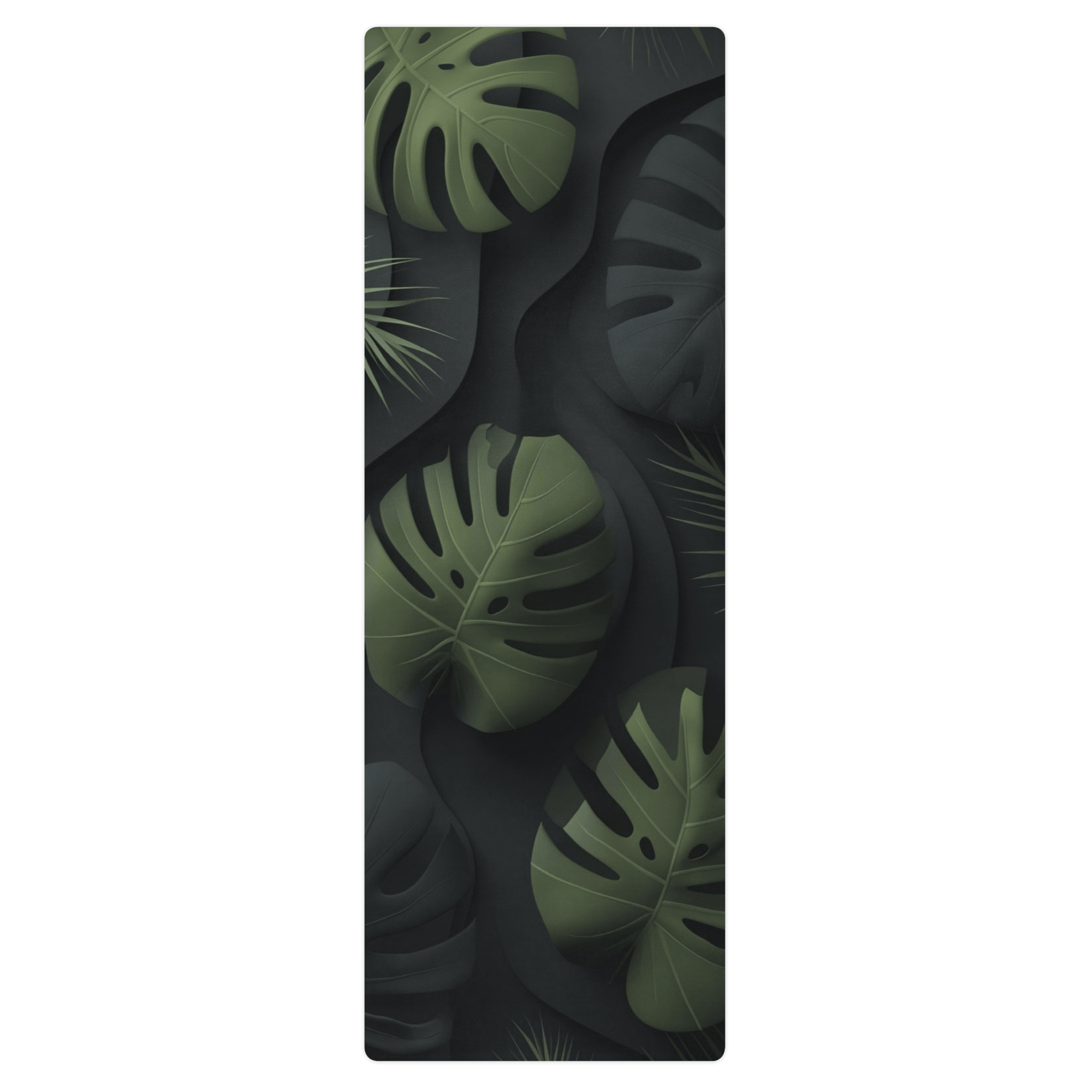 Hot Yoga Mat - Tropical Shadow | MIYRA featuring dark tropical leaves design for a stylish workout.