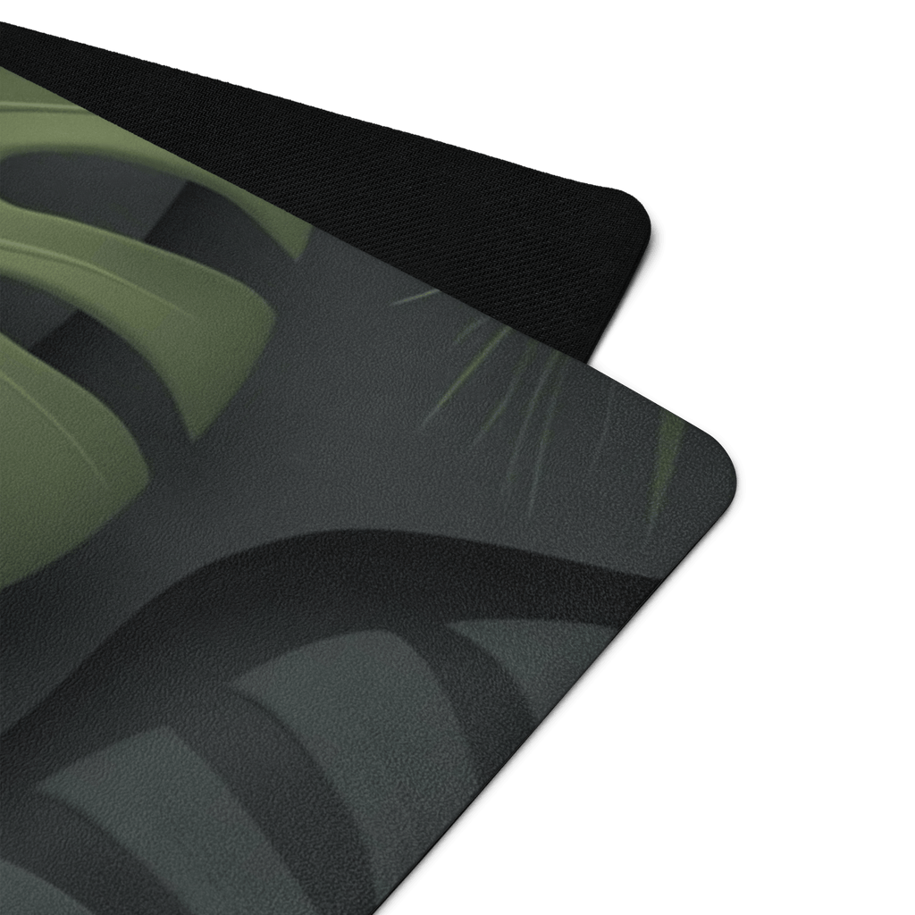 Hot Yoga Mat - Tropical Shadow | MIYRA close-up showing tropical leaf design and anti-slip backing.