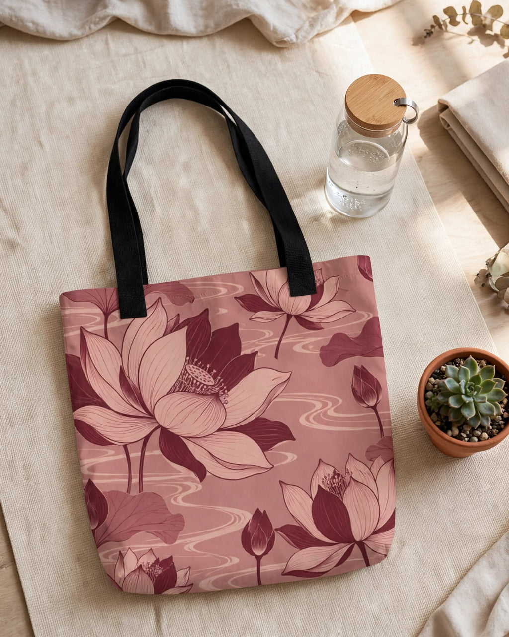 Lotus Bloom Tote Bag (15″ × 15″)