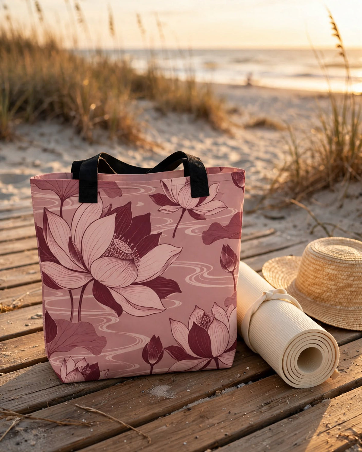 Lotus Bloom Tote Bag (15″ × 15″)