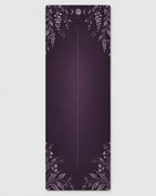 Hot Yoga Mat in Plum Wisteria design, best yoga mat for hot yoga, featuring rubber with microsuede top and anti-slip bottom.