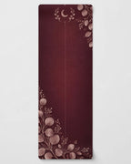 Hot Yoga Mat - Burgundy Eucalyptus, best yoga mat for hot yoga, features floral design and soft microsuede top.