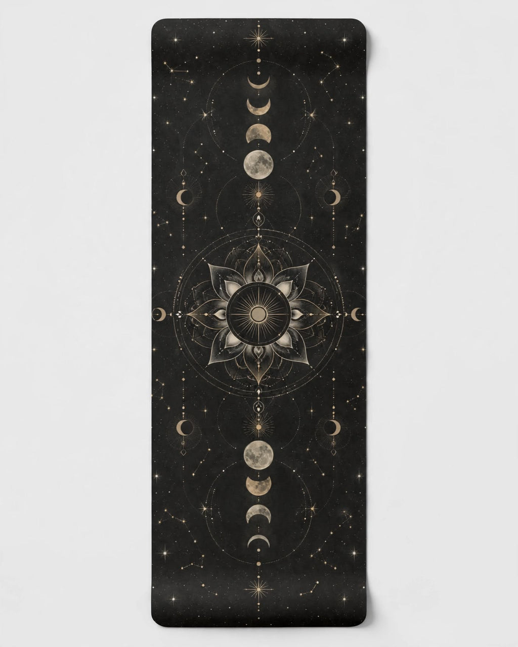 Hot Yoga Mat | Golden Eclipse with celestial pattern for the best yoga mat for hot yoga practice.