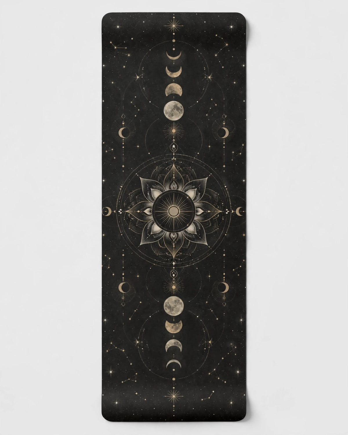 Hot Yoga Mat | Golden Eclipse with celestial pattern for the best yoga mat for hot yoga practice.