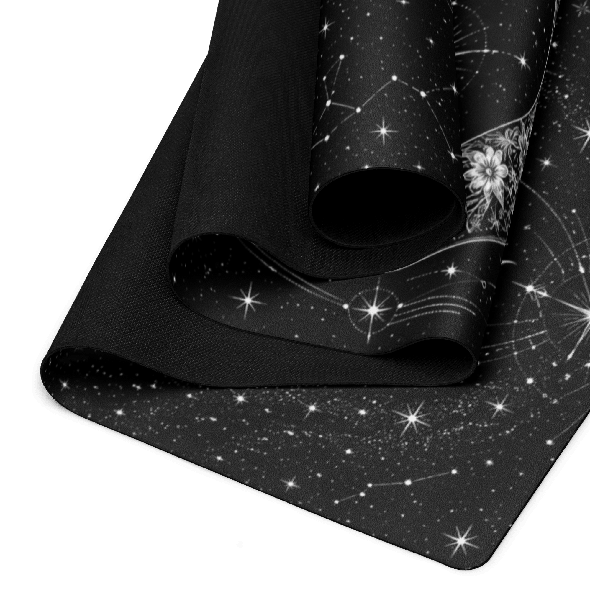 Hot Yoga Mat - Lunar Constellation | MIYRA® showcasing premium microfiber surface and anti-slip rubber base.