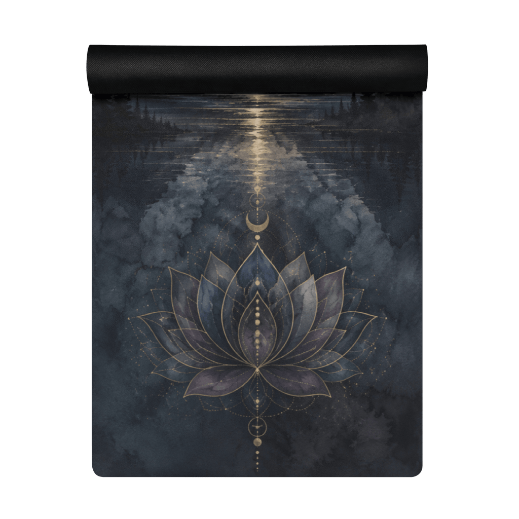 Hot Yoga Mat - Midnight Lotus | MIYRA® features a beautiful lotus design, ideal for towel-free hot yoga and intense workouts.
