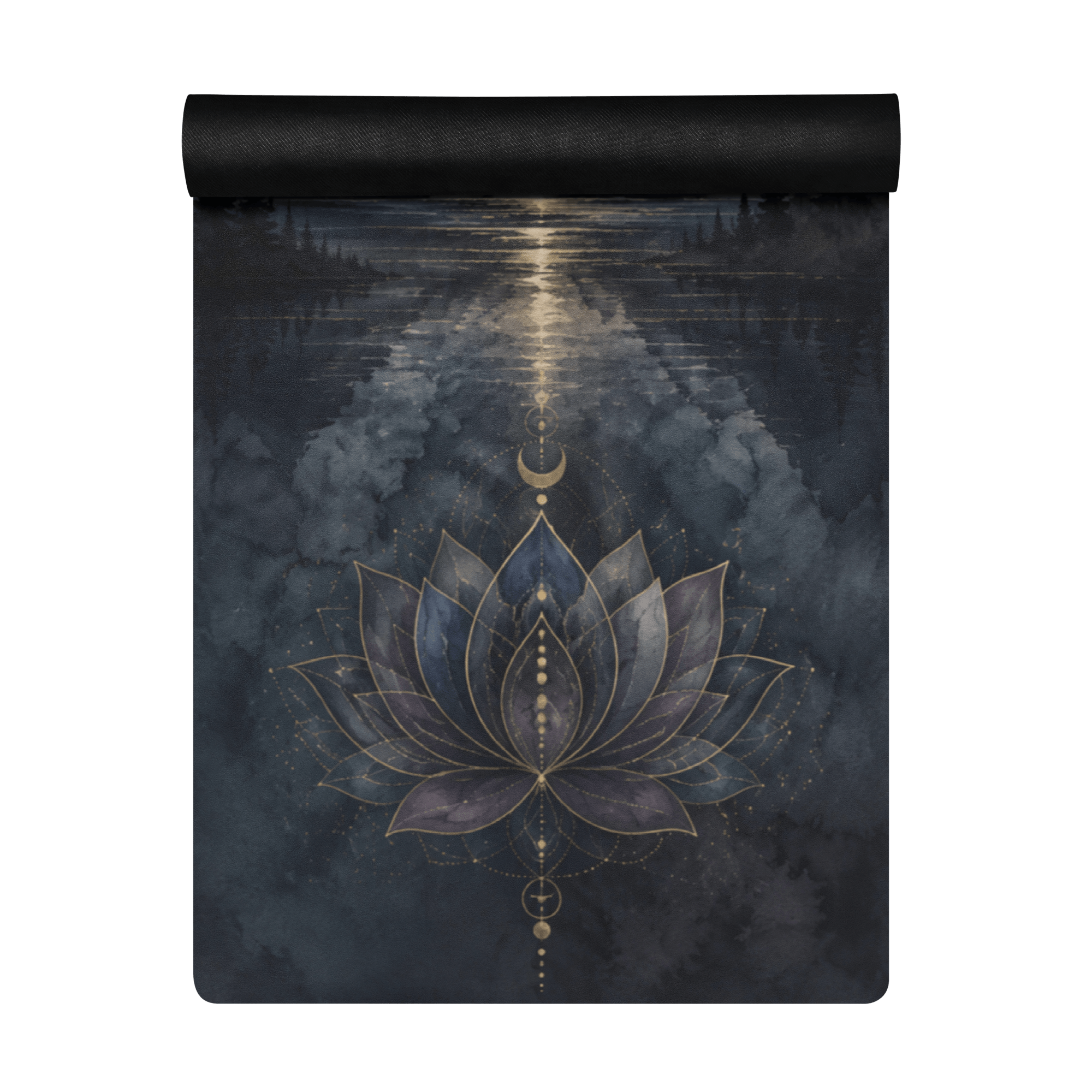 Hot Yoga Mat - Midnight Lotus | MIYRA® features a beautiful lotus design, ideal for towel-free hot yoga and intense workouts.