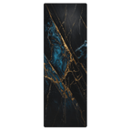 Hot Yoga Mat - Blue Ember | MIYRA® with elegant black and gold design, featuring stunning marbled patterns and vibrant colors.