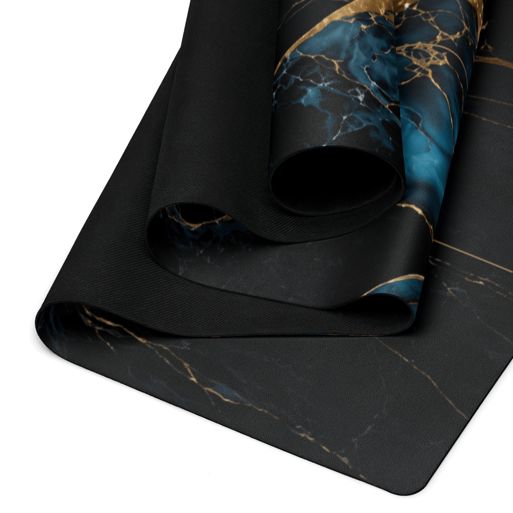 Hot Yoga Mat - Blue Ember | MIYRA® rolled up, showcasing the unique design with a marble pattern and anti-slip texture.